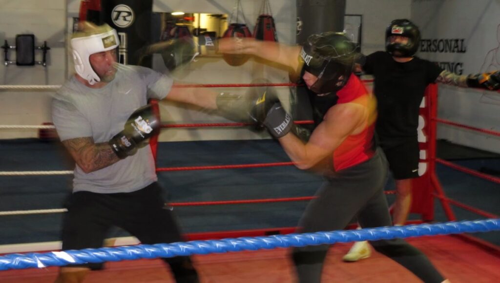 Mike Slowak throwing boxing combinations during sparring.