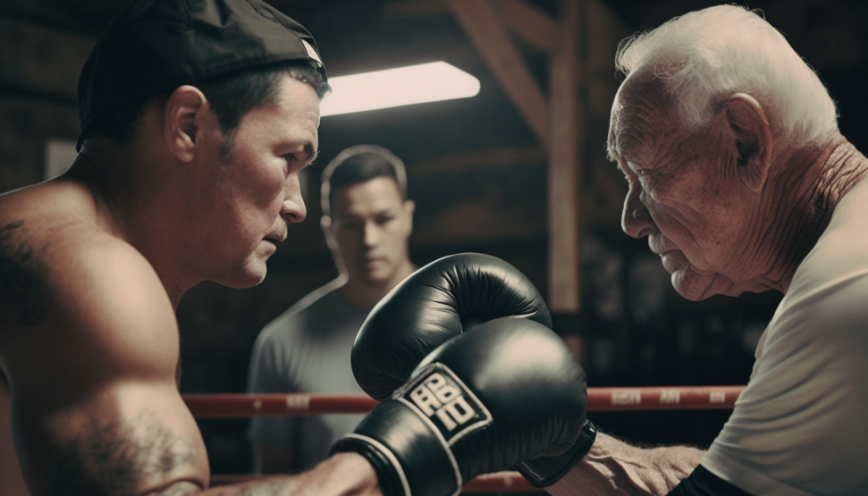 a boxing trainer training an athlete