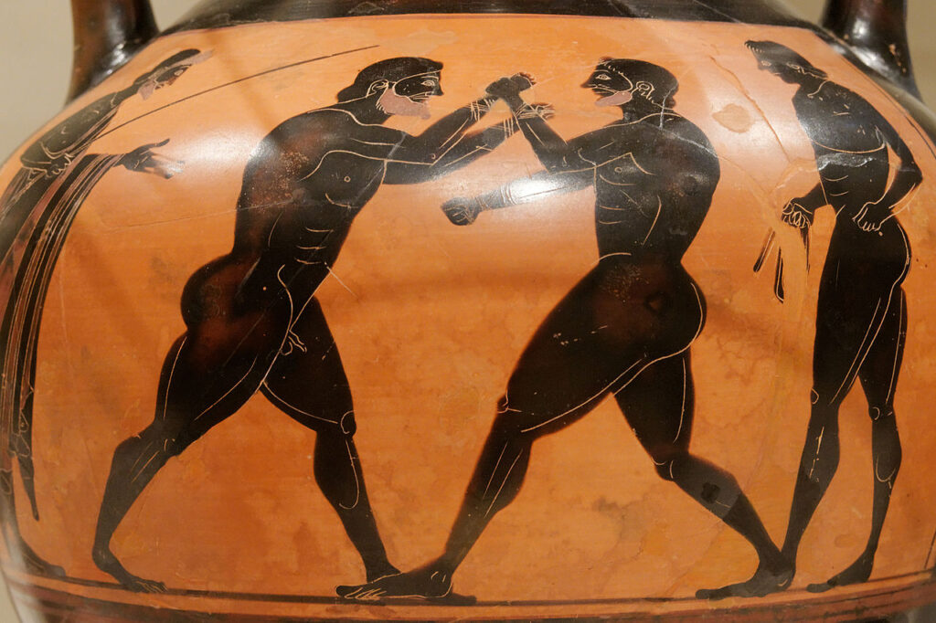 ancient greek ceramic vessels depicting boxers