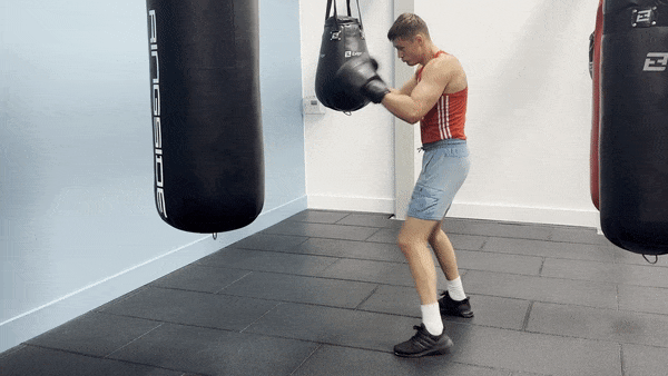 The demonstration of round 3 of the heavy bag workout consisting of lead hand punches only